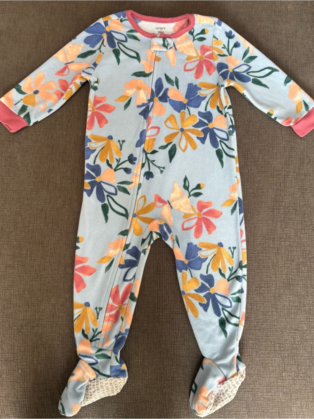 Carter's Light Blue Floral Fleece Footed One-Piece